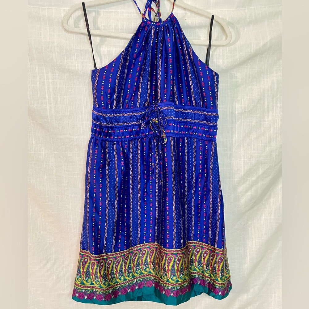 [Betsey Johnson] 100% Silk Blue Paisley halter neck dress women’s size 4